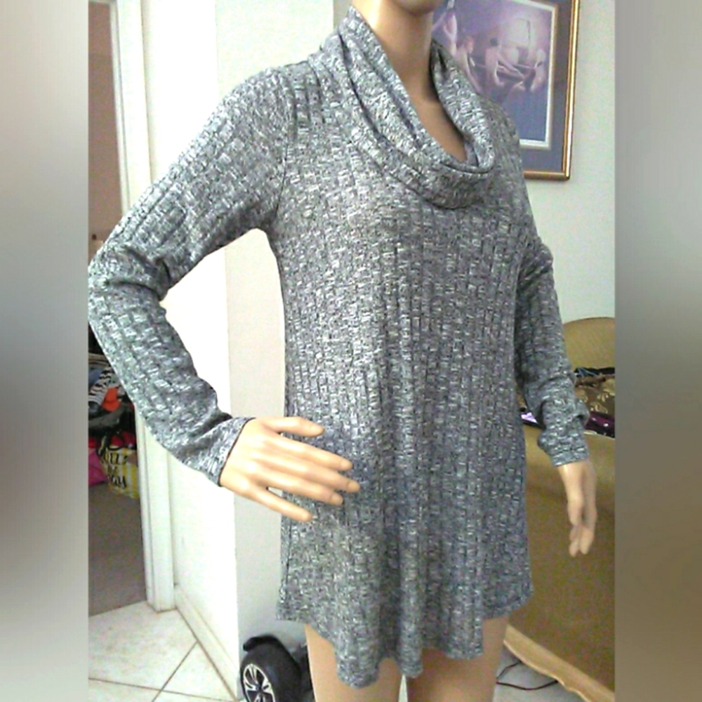 Women's Cowl Neck Sweater Heathered Gray (PTP 18-23) Softy